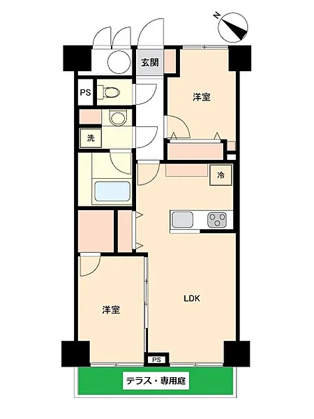 間取り図（2LDK・テラス・専用庭）