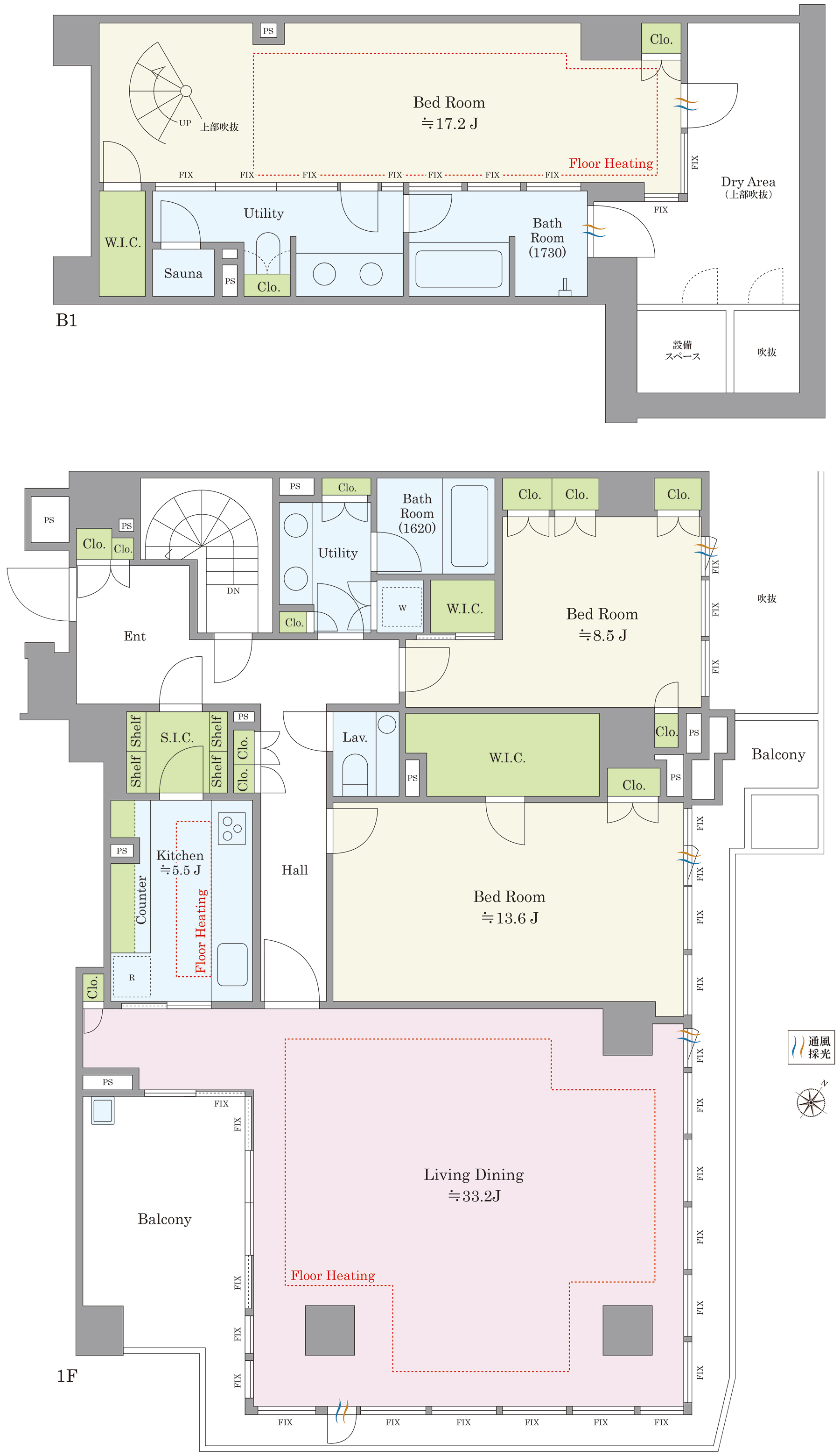 プレミスト南平台 間取り図（B1F・1F）